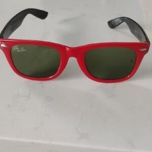Ray-Ban Red Frame Sunglasses with Green Lenses